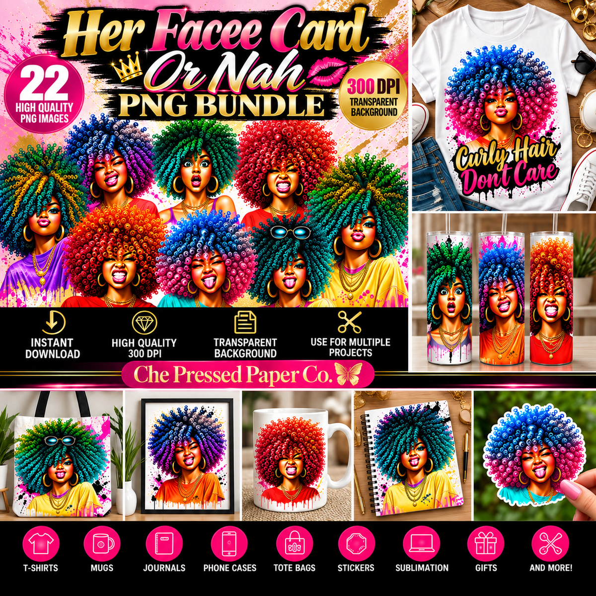 Her Face Card Or Nah-Clip Art Bundle- Digital Download