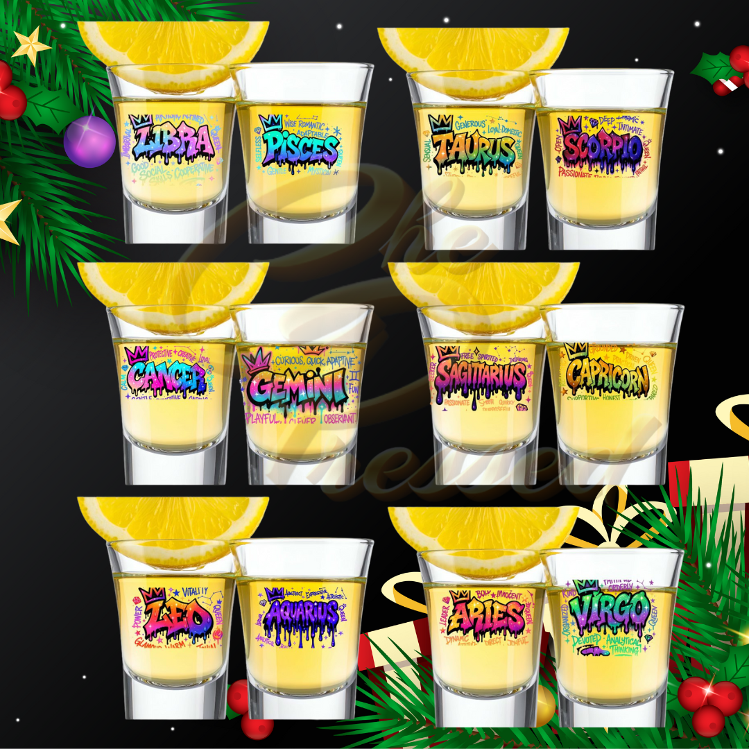 Zodiac Signs Shot Glass Set 2 (COLOR Font)