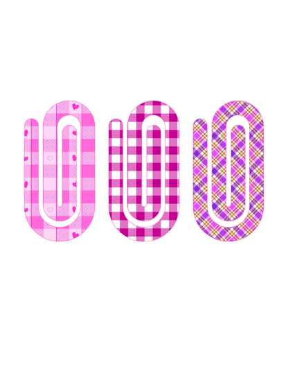 Pink Plaid Jumbo Paper Clip Bookmark Set