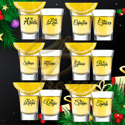 Zodiac Signs Shot Glass Set 2 (Black Font)
