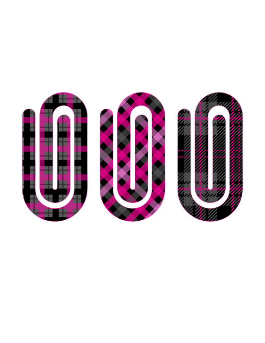 Pink Plaid Jumbo Paper Clip Bookmark Set